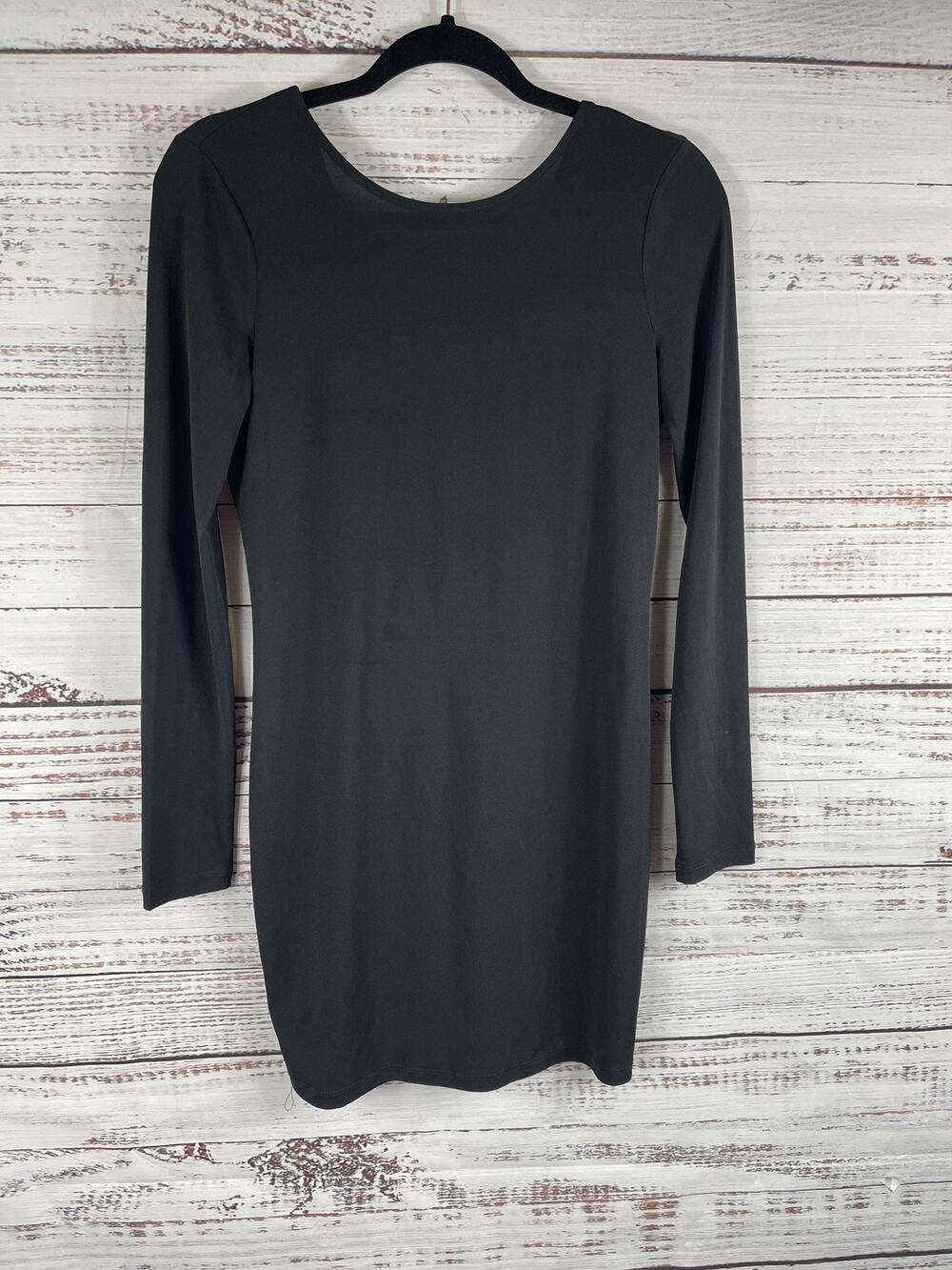 BCBGeneration Dress Womens SZ Small Black Long Sleeve Cowl Back Draped Mini Knit